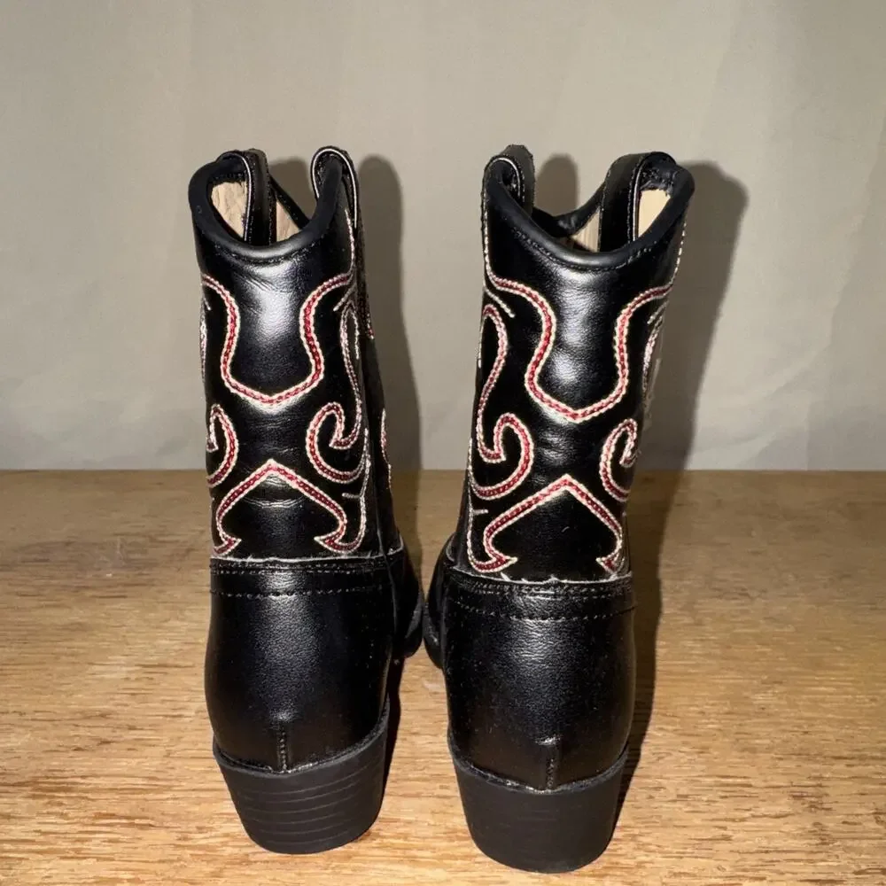Canyon Trails Toddler Cowboy Boots Black Western Embroidered Size 7M Kids